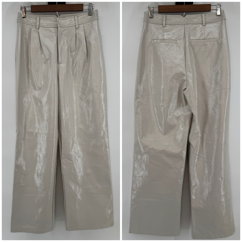 7 For All Mankind Women's Cream Metallic  Dress Pants Trousers Faux Leather SzS
